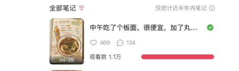 贴贴笔记生成的板面手帐在小红书获得 1.1 万观看